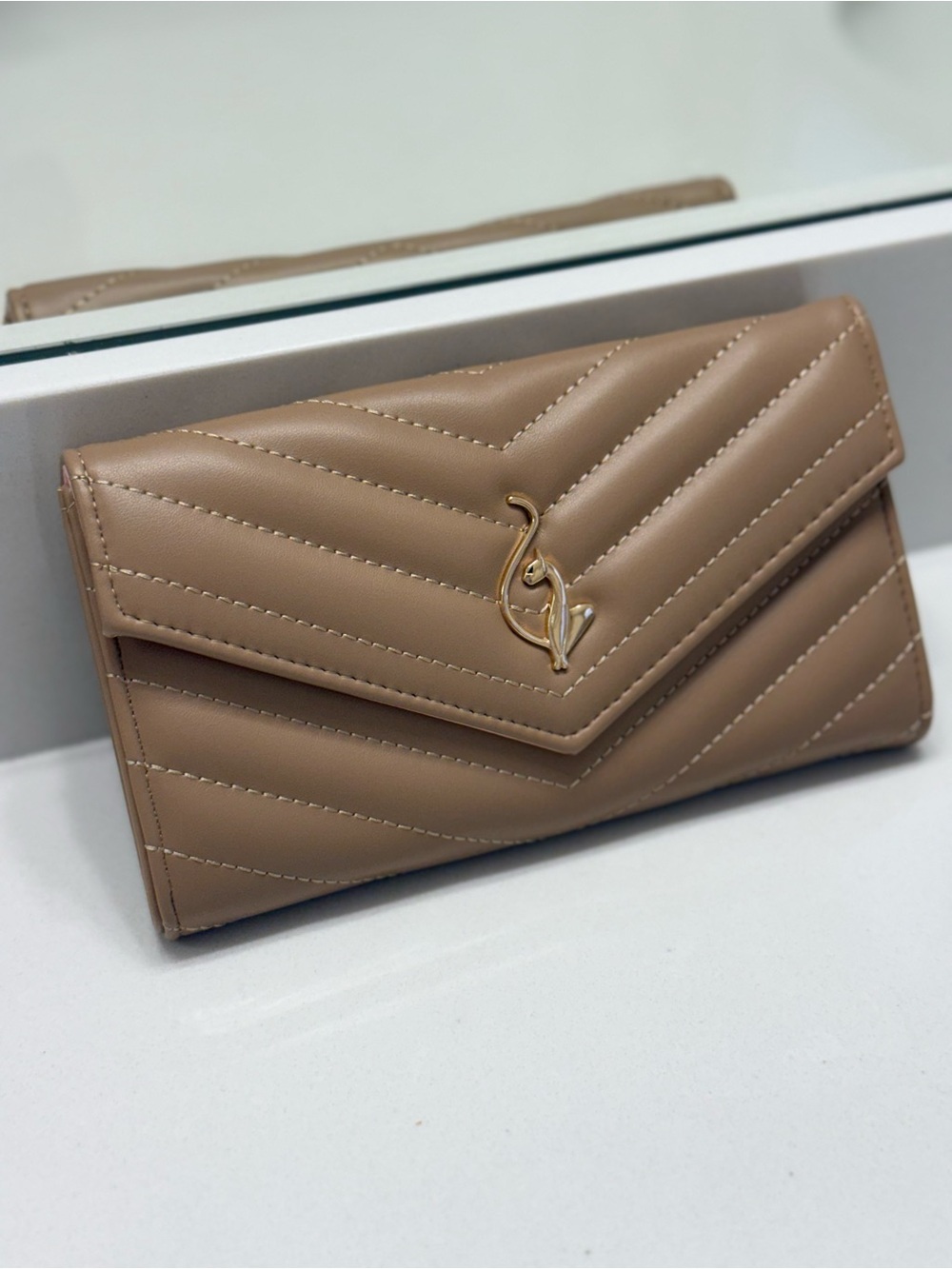 Baby Phat Quilted Envelope Wallet Clutch in Taupe with Gold Emblem NWT